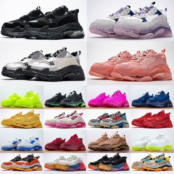 2026 Mens Womens Classic Triple S Clear Sole Casual Shoes Grey All White Black Green Retro Orange Luxury Paris Platform Sneakers Trainers Outdoor 36-45
