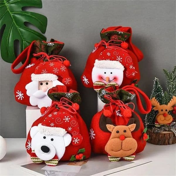 2023 New Christmas Santa Sack Children Xmas Gifts Candy Stocking Bag Exquisite Santa Claus Printed Linen