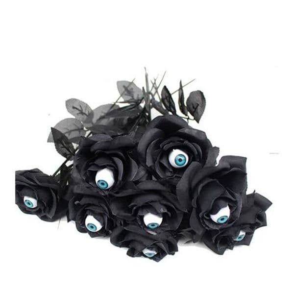 Horror Flower Rose Artificial Flower With Eyeball Halloween Supplies 41cm Black Fake Flower Cosplay Costume Accessories GC2265