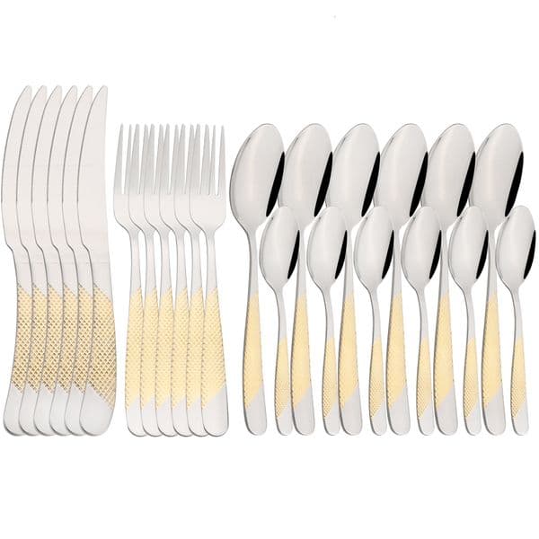 Dinnerware Sets Vintage Gold 24Pcs Set Stainless Steel Tableware Knife Fork Spoon Silverware Kitchen Colorful Cutlery 230828