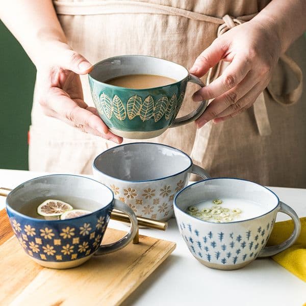 Mugs 310400ml Vintage Japanese Pottery Ceramic Breakfast Coffee Milk Tea Cereal Cup Bowl Kitchen Home Decor Handmade Tableware 230828