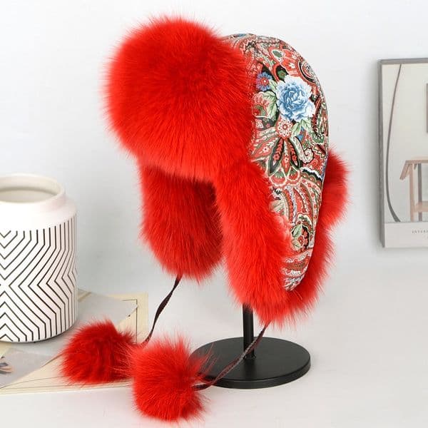 2023 Womens Real Fox Fur Hat Russian Ushanka Winter Warm Hat Aviator Trapper Hunter Cap