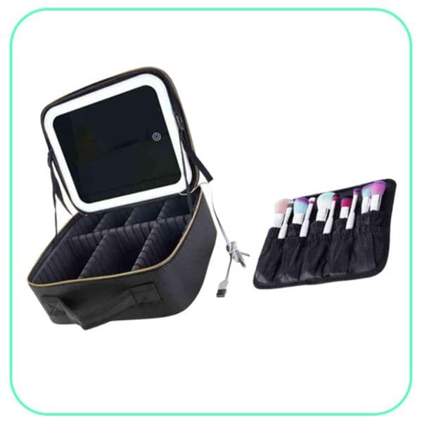 NXY cosmetic bags New travel makeup bag cases eva vanity case with led 3 lights mirror 220118