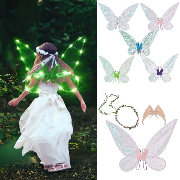 Fairy Halloween Girls Costume Dress Up Sparkg Sheer Wings With Wer Crown Headband And Elf Ears Set For Kids Adult 831S 0817