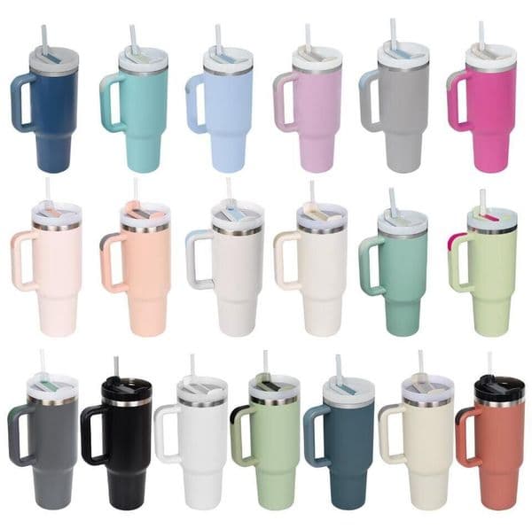 New 40oz stainless steel tumbler with handle lid straw big capacity beer mug water bottle outdoor camping cup vacuum insulated drinking tumblers 0301