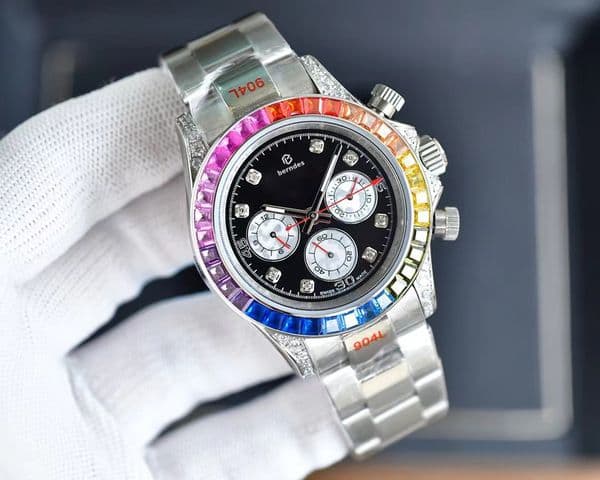 Watch Multi-function automatic mechanical watch hand set with 36 gradient rainbow diamonds never lose drill depth waterproof function