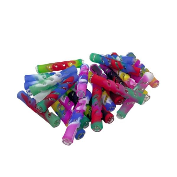Wholesale Colorful mini Silicone One Hitter Catcher Taster Hand tobacco pipes Thick heady glass straight cigarette filter holder for smoking