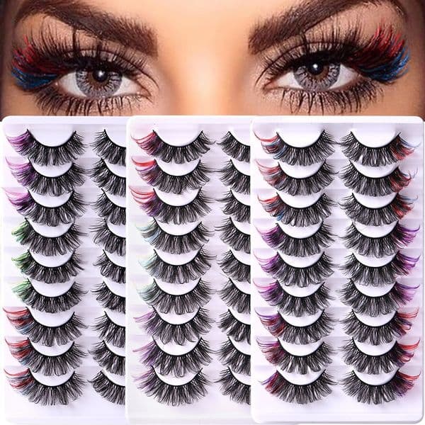 Thick Curled Colorful False Eyelashes Naturally Soft & Delicate Reusable Handmade Multi-layer 3D Fake Lashes Extensions with Color