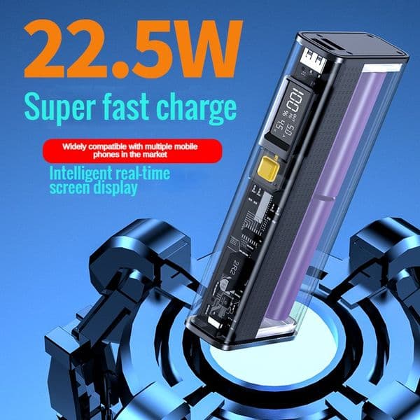 Transparent Fast Charging Power Bank 22.5W PD Portable External Spare Battery Pack for for iPhone 14 13 Samsung S22 Xiaomi