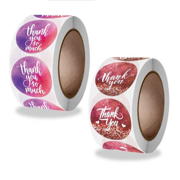 1 inch Thank You Adhesive Stickers 500pcs per Roll Round Paper Packing Labels for Gifts Decoration in Red and Pink