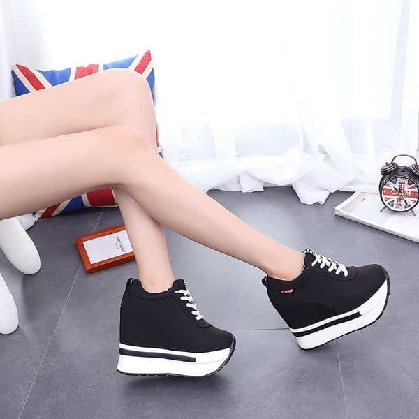 Dress Shoes 2022 Women Sneakers Fashion Height Increasing Breathable LaceUp Wedges Sneakers Platform Shoes Canvas Woman Casual Shoes 11cm