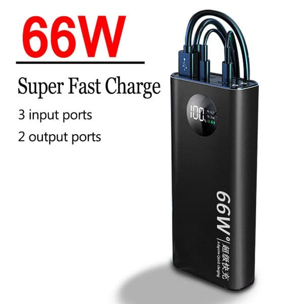 Super Fast Charge Power Banks Portable 50000mAh Charger 66W 2USB Digital Display External Battery Flashlight for iphone Xiaomi