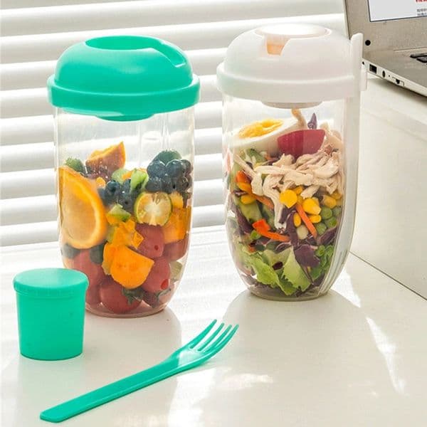 Bottle Container For Lunch Carry To Go Cup-typed Salad Bento Box With Fork Sauce Cup Bottle-shaped Bowls Kitchen Tools Envase De Ensalada En Botella Para El Alm