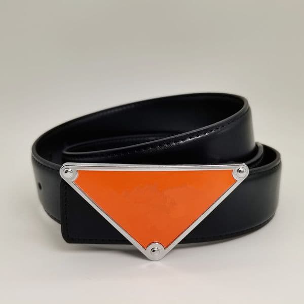 triangle belt Fashion Classic Belts For Men Women Designer pra belt 3.5cm Silver Mens Black Smooth Gold Buckle Leather dresses Belt b86