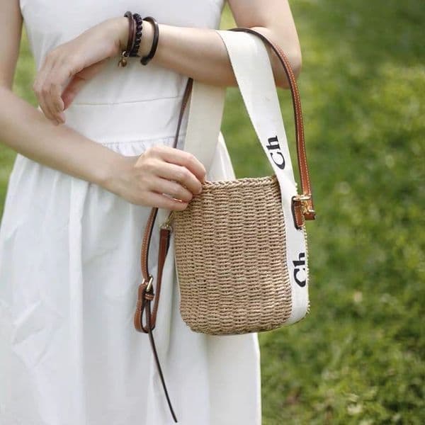 Fashion Women's Straw Weave Bucket Bags Logo Letter Printing Designer Crossbody Bag Handbags