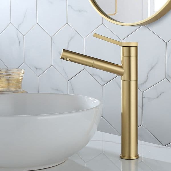 Bathroom Sink Faucets Brush gold pull out bathroom sink faucet rotation brass single lever wash hair sink tap and cold 230311