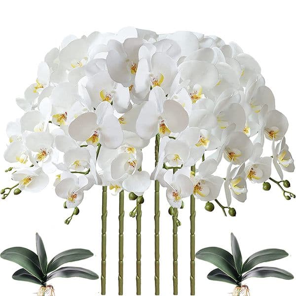Decorative Wreaths 32 Inch Phalaenopsis 9 Heads Artificial Orchid Butterfly Flowers Stem Plants for Home Decor 6PCS