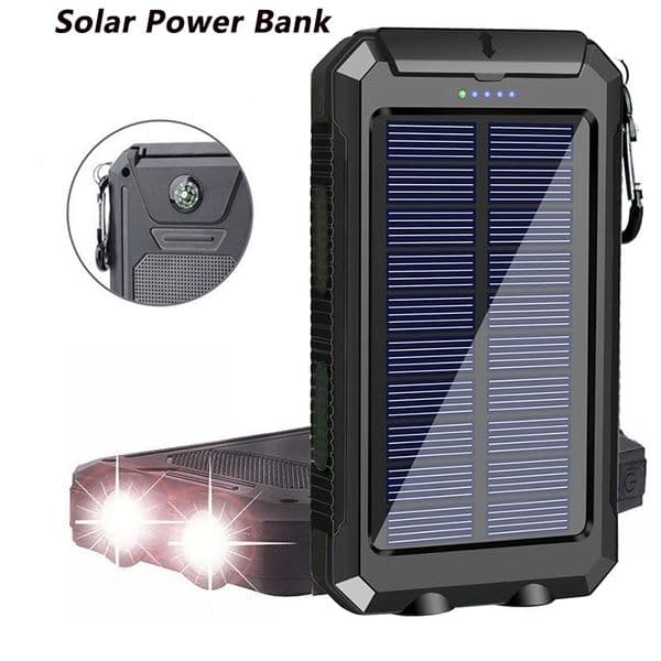 Portable Solar Power Bank Powerful Charging Powerbank External Battery Charger Strong LDE Light for All Smartphones 30000mah