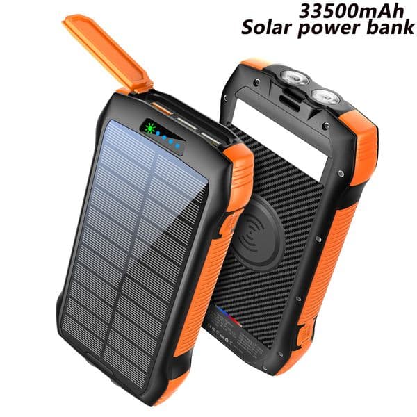 Wireless fast charger solar power bank outdoor small portable Battery mobile phone home use universal Camping lamp light 33500mA