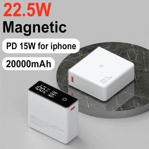 PD20W Magnetic Wireless Power Bank 20000mAh Fast Charging External Battery For Iphone 1213Pro Portable Digital Display Powerbank