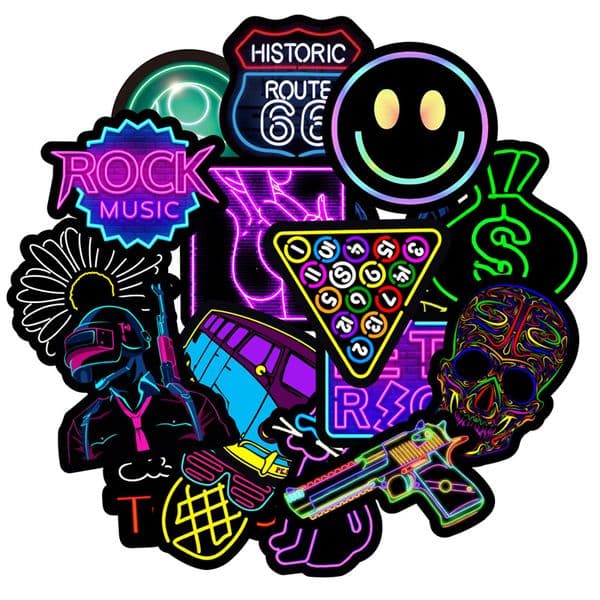 50pcs/lot Waterproof Neon Light Stickers Car Decals Suitable Graffiti Skateboard Snowboard Laptop Lage Motorcycle Gifts for Kids