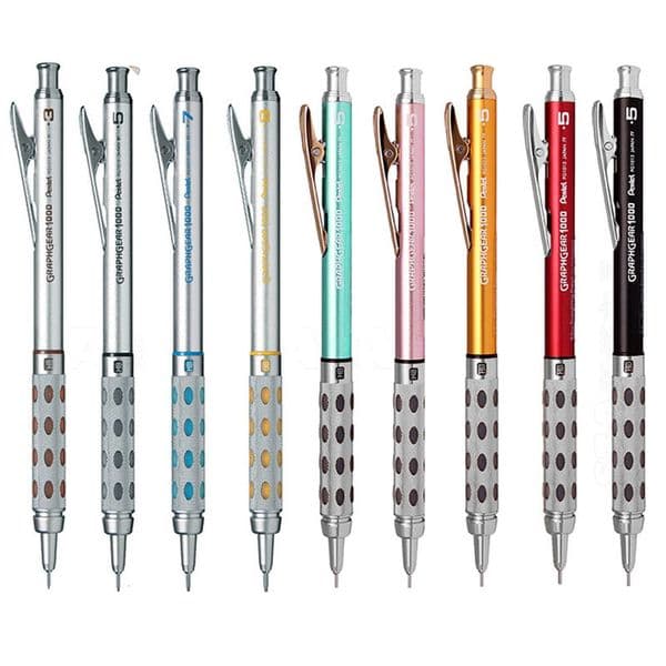 Pencils Pentel GraphGear 1000 Mechanical Pencil 0.3/0.5/0.7/0.9mm Silver Color Limited Edition Colorful Body 230314