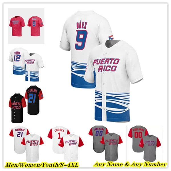2023 Team Puerto Rico Baseball Jersey Francisco Lindor Javier Baez Molina Carlos Correa Marcus Stroman Edwin Diaz Marcus Stroman Hernandez Roberto Clemente Cruz 4X