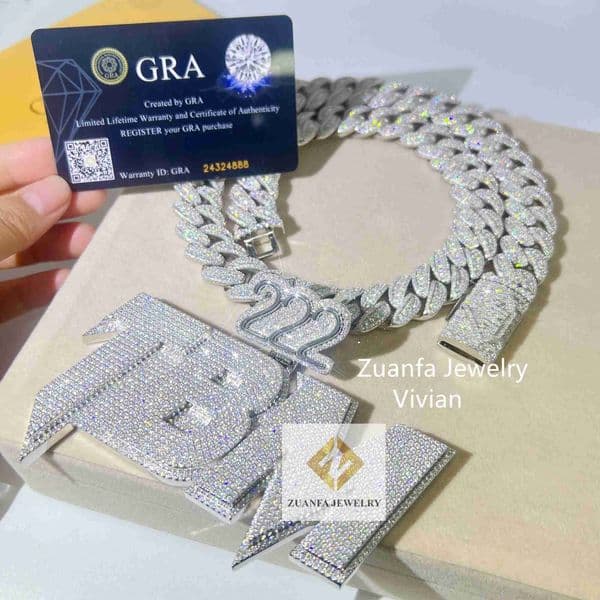 Free Custom Clasp Hip Hop Necklace Silver 925 Vvs Moissanite Diamond Miami Cuban Men Pendant Necklace