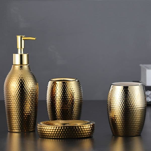 Liquid Soap Dispenser Nordic Style Golden Ceramic Bathroom Set Gold Liquid Soap Dispenser Soap Holder Toothbrush Cup Bathroom Accessories Sets 230317