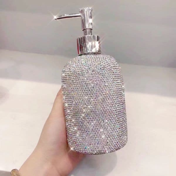 Liquid Soap Dispenser Bling Diamond Hand Sanitizer Bottle 500ml Glass Bathroom Soap Shampoo Shower Gel Dispenser Liquid Lotion Refill Press Head Pink 230317