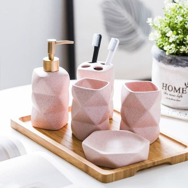 Liquid Soap Dispenser Ceramics Bathroom accessories sets Soap Dispenser/Toothbrush Holder/Tumbler/Soap Dish/tray Kitchen Dishwashing Liquid Container 230317
