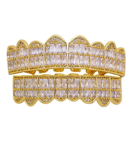 Hip hop grillz for men women diamonds dental grills 18k gold plated fashion cool rappers gold silver crystal teeth jewelry