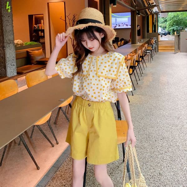 Clothing Sets Summer Girls Clothes Baby Girl Short Sleeve Shirt Shorts Suits Teen Kids Polka Dot Children s Outfits 2pcs 230317