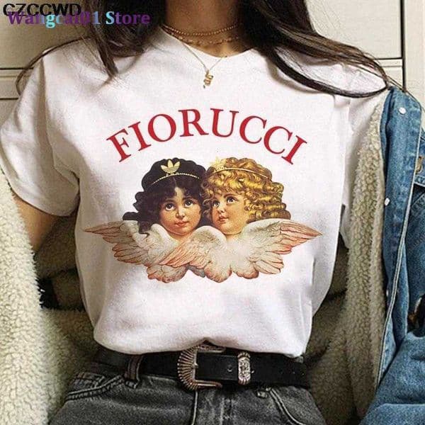 Women's T-Shirt Women's T-Shirt Cute Angel Baby Korean T Shirt T-shirts Clothing Women Oversized Fiorucci tter Print Fun Harajuku O-neck Loose Tops 0321H23