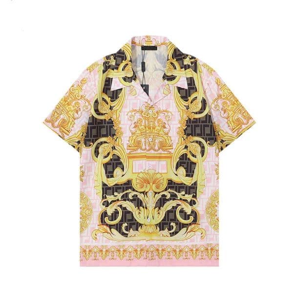 2023Fashion Gold Baroque Print Shirts Mens Designer Hawaiian Shirt Man Casual Short Sleeve Tops Tee Shirt Men Blouse Camisa Plus Size M-3XL Z260529
