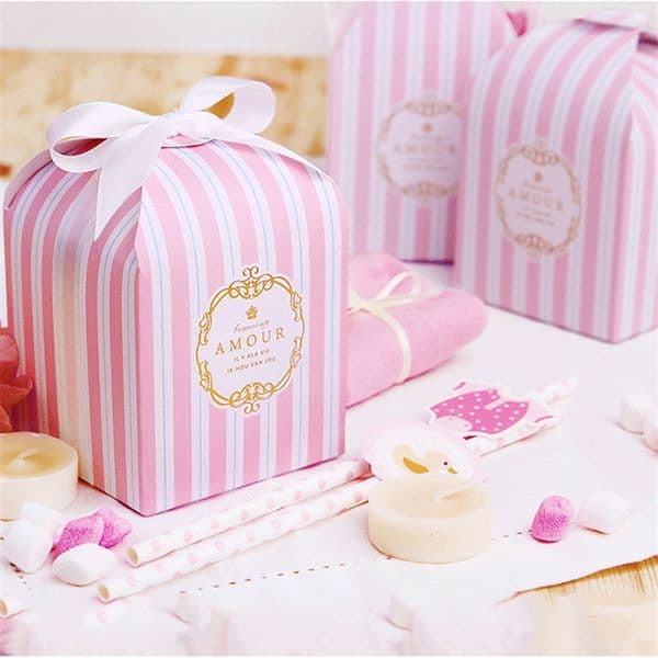 Other Event Party Supplies 10Pcs Striped Present Candy Box Kids Christmas Gift Case Wedding Party Baked Pastry Cookie Container Without Ribbon 230321