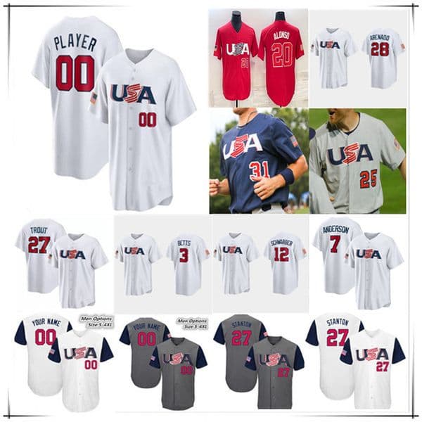 2023 Team USAS Baseball Jersey Mike Trout Nolan Arenado Pete Alonso Kyle Schwarber Tim Anderson Mookie Betts Clayton Kershaw Trea Turner Paul Goldschmidt Realmuto