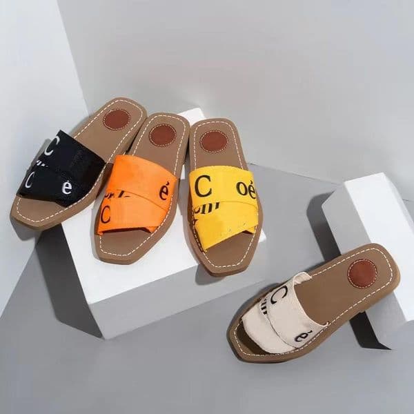 Designer Sandals For lady Slippers Summer Beach Famous Women Sandal Striped Causal Flip Flops Flat Slide Cotton Slid Ribbon sandals