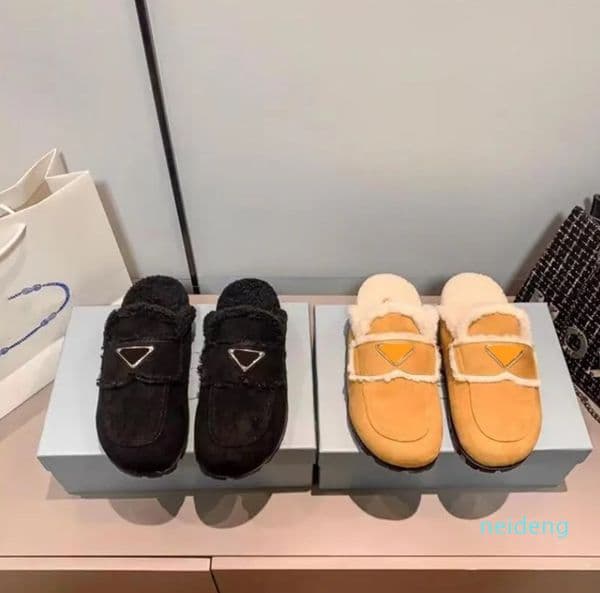 Designer Sheepskin Women Slippers Shearling Hard Bottom Sandals for Women Indoor and Outdoor Warm Fuzzy Wool Flip Flops Shoes 2023