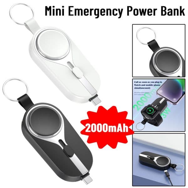5V 3000mah Banks Mini Wireless Keychain Pover Bank Phone and Watch Emergency Power with Retractable Plug
