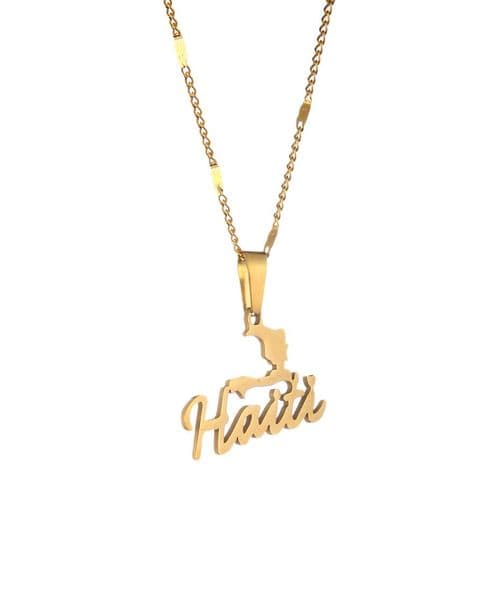 Stainless Steel Trendy Haiti Map Pendant Necklace Women Girls Ayiti Maps Party Haiti Chain Jewelry