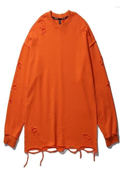Men039s Hoodies Mens Ripped Destroyed Cotton Holes Sweatshirts Long Sleeve Oversize Pullover Unisex Hoodie Autumn Male Tops