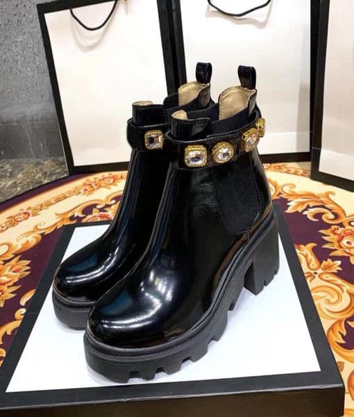 Boot Leather Ankle Boot With Belt Trip Jewel Strap Bootie Designer Bee Platform Desert Boots Lady High Heel Martin shoes Front25