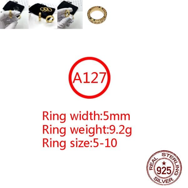 A127 S925 Sterling Silver Ring Personalized Fashion Punk Hip Hop Style Gold Plated Cross Flower Couple Letter Shaped Jewelry Lover Gift
