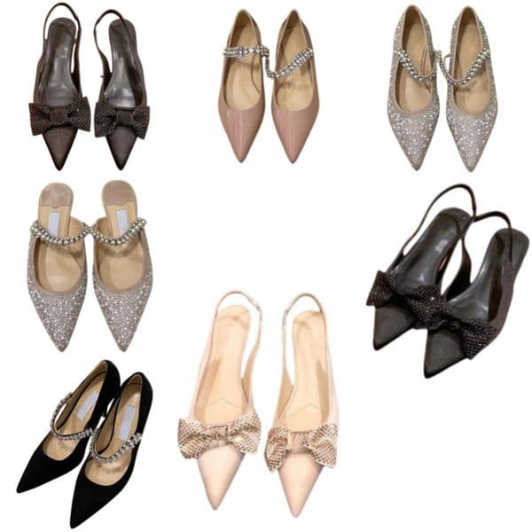 Fashion Sandals Luxury Designer Hot Diamond Shoes Outdoor Anti slip High Heels Bow Toe Shoes Genuine Leather Rubber Shoes Waterproof Dinner Shoes Formal Shoes