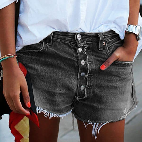Women's Jeans Summer 2023 Clothing Girls Pants Streetwear High Waist Denim Shorts Casual Multi Button Tassel Loose BlueBlack Jean 230330