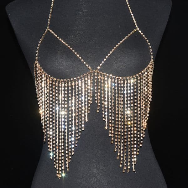 Stage Wear Body Chain Multilayer Chest With Rhinestones For Women Fashion Festival Top Luxury Beach Accessorie Belly Dance