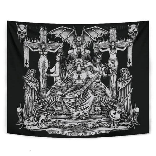 Tapestries Sigil Of Lucifer Tapestry Baphomet Wall Hanging Goat Head Devil Horns Pentagram Pentacle Witchy Satanic Goth Decor 230330