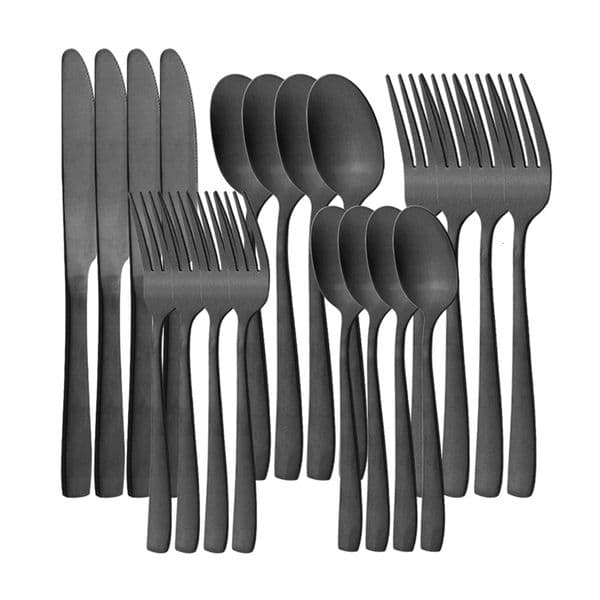 Dinnerware Sets 20Pcs Matte Black Cutlery Set Dinnerware Set Dinner Knife Dessert Fork Spoon Tableware Stainless Steel Flatware Kitchen For Home 230503
