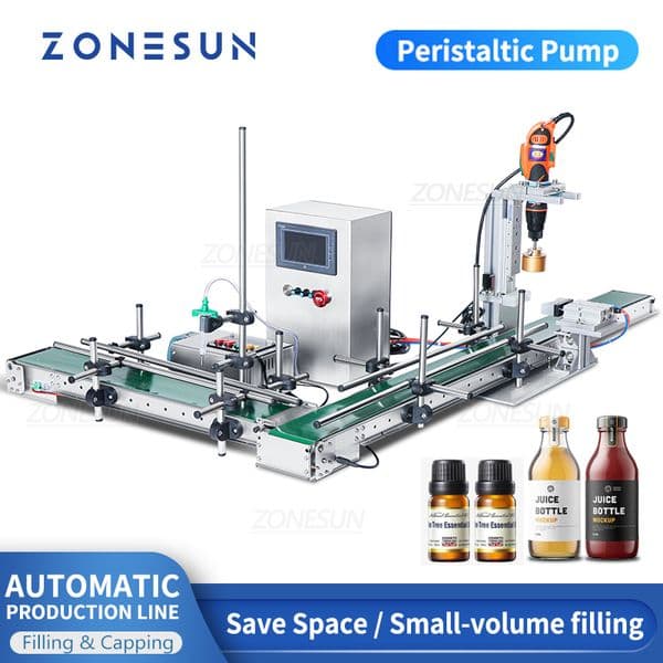 ZONESUN ZS-FAL90S Desktop Automatic Line Liquid Filling Capping Machine Small Glass Bottle Vial Peristaltic Magnetic Pump